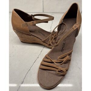 Teva Riviera Wedge Boho Sandals Women's 8 Narrow Brown Leather Strappy Cork New